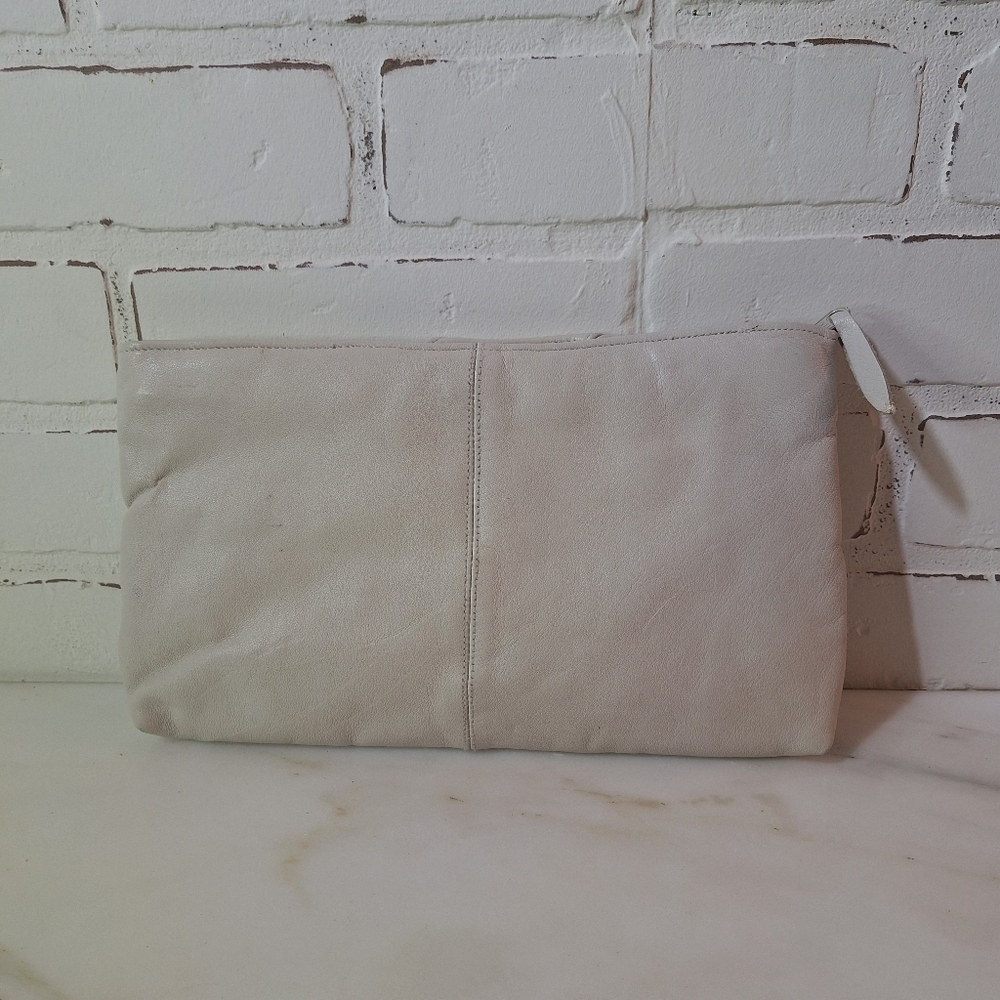 Vintage 80s 90s White fauLeather Ruched Formal Handbag Purse Clutch 11" - Picture 7 of 7